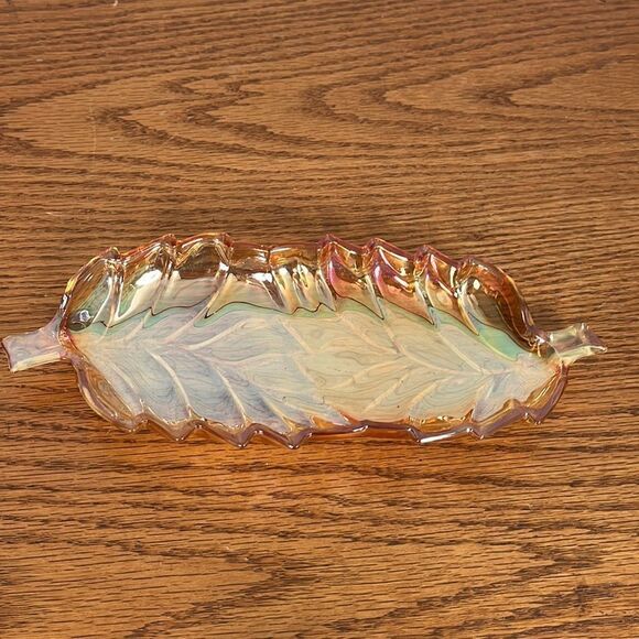 Vintage Orange Carnival Glass Leaf Tray, Dish opalescent - Picture 1 of 5